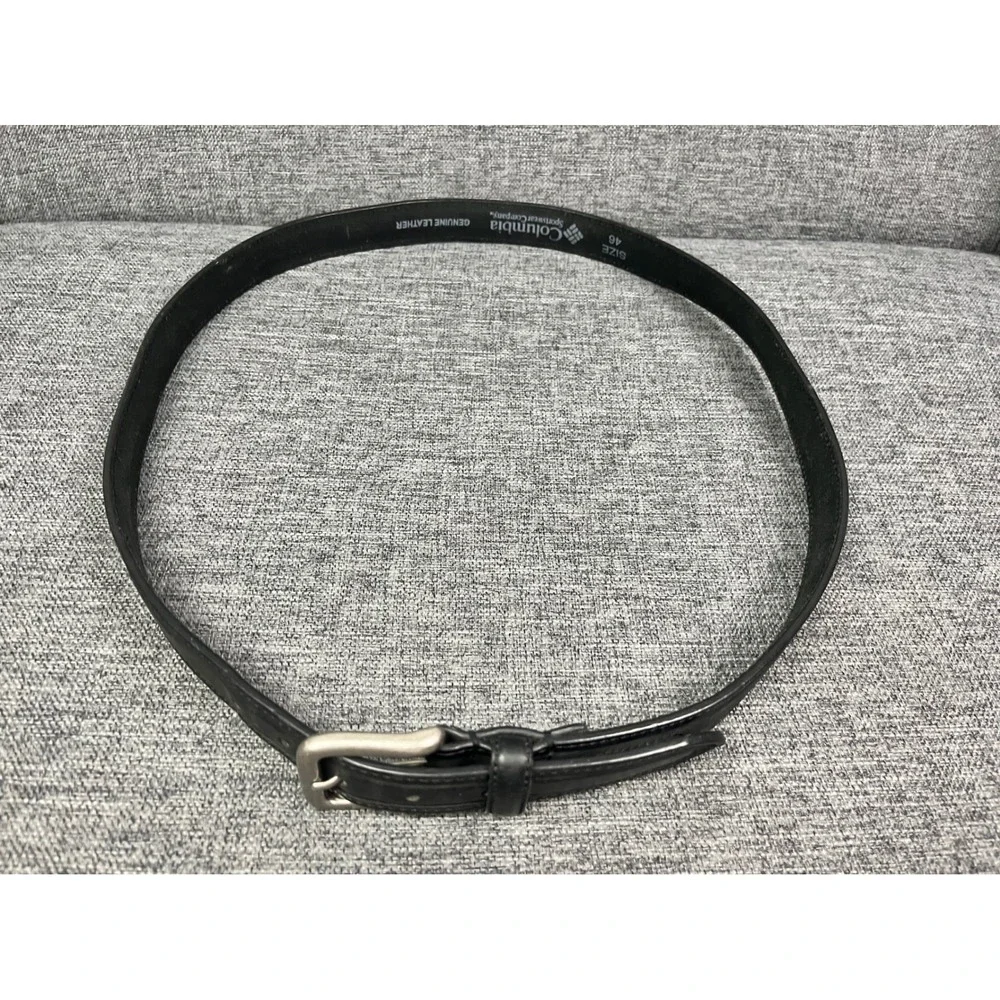 Columbia Mens Black Genuine Leather Belt Size 46 Silver Tone Buckle 51.5 inch